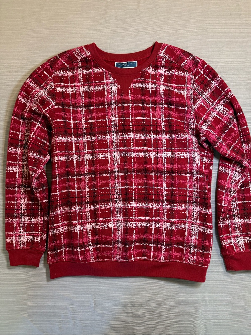 Karen Scott Red and White Plaid Pullover Sweatshirt